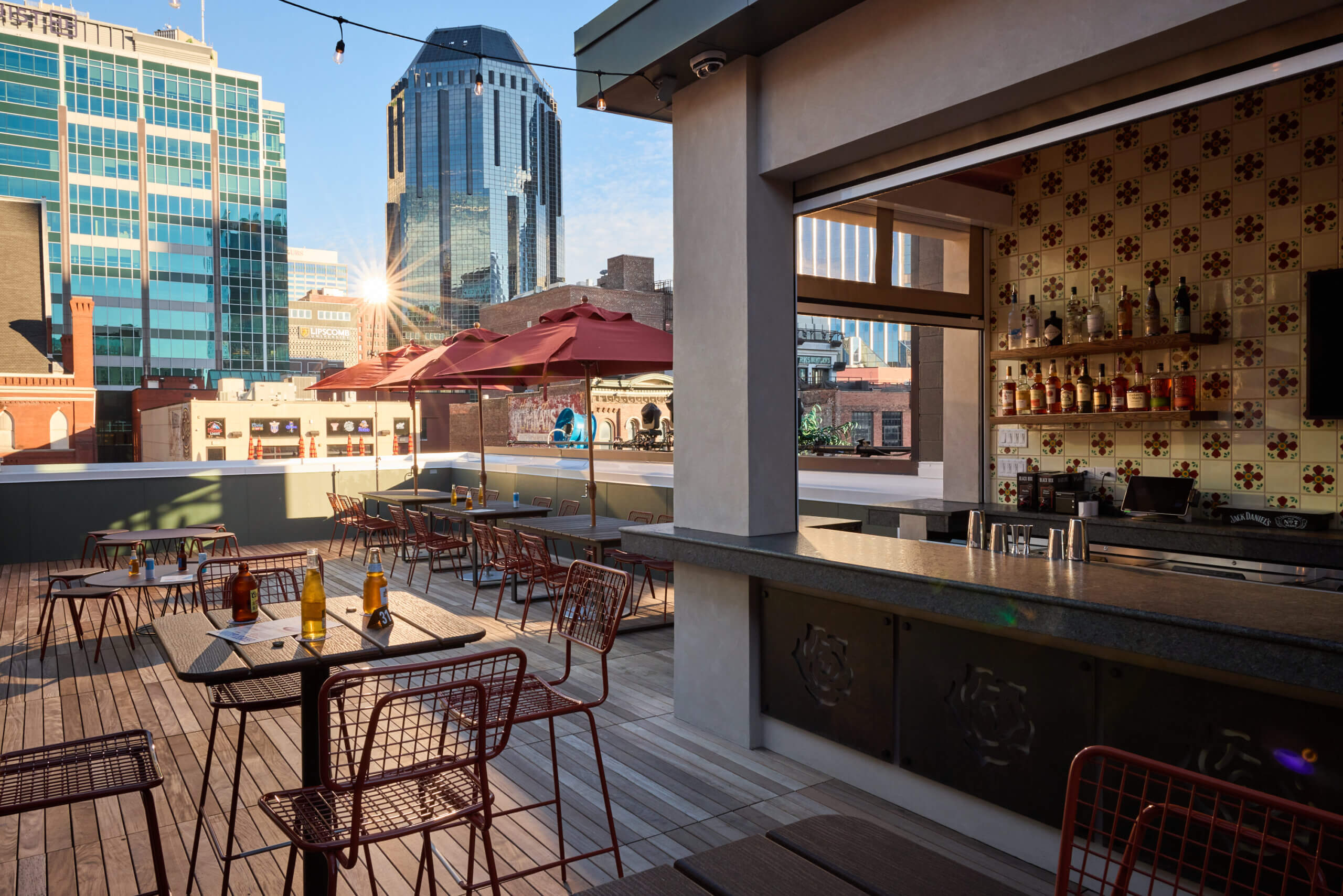 Rooftop bar at the restored Ernest Tubb Record Shop overlooking Broadway in Nashville