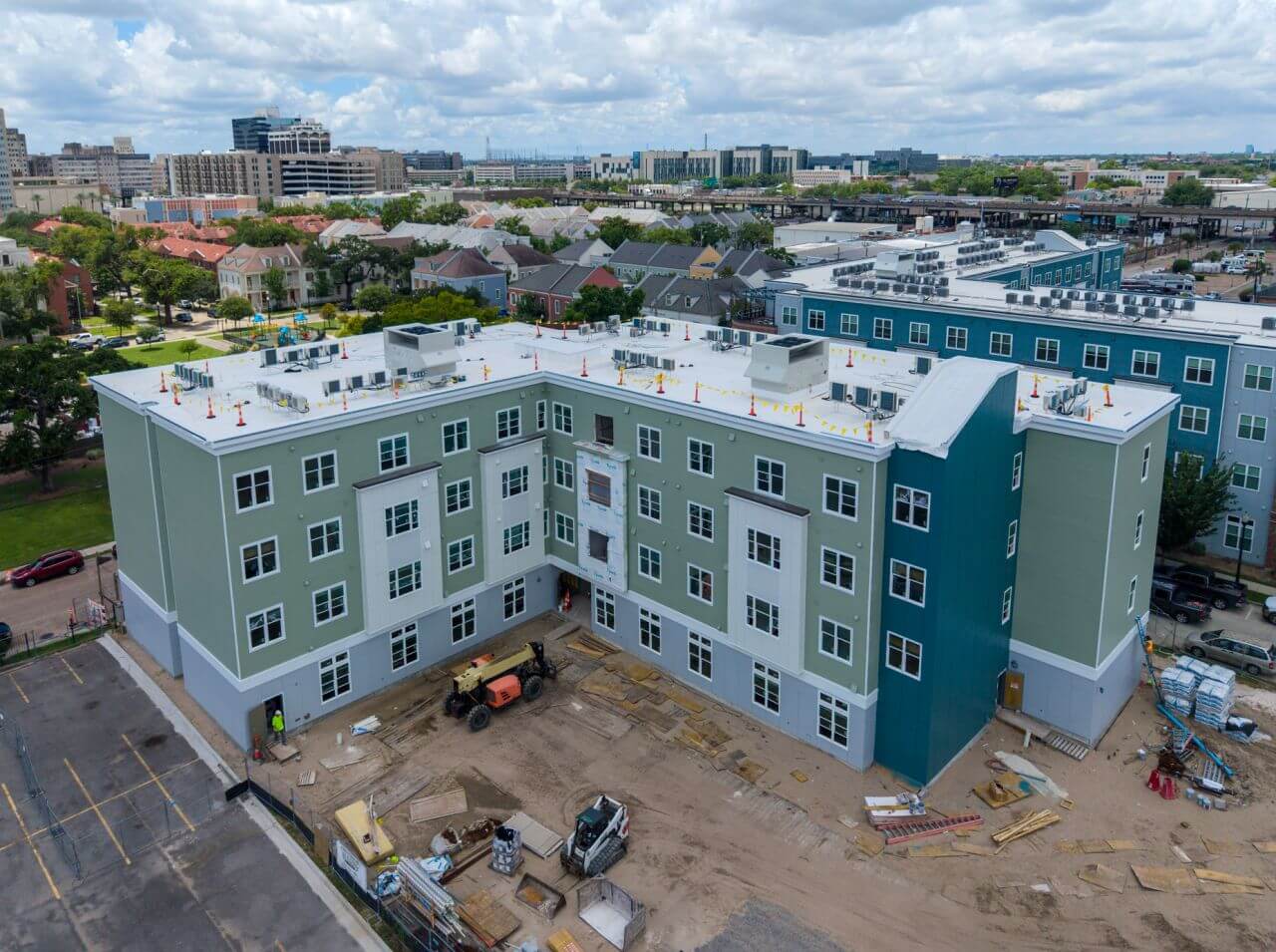 Aerial view of Winn-Dixie Phase II courtyard and building nearing completion
